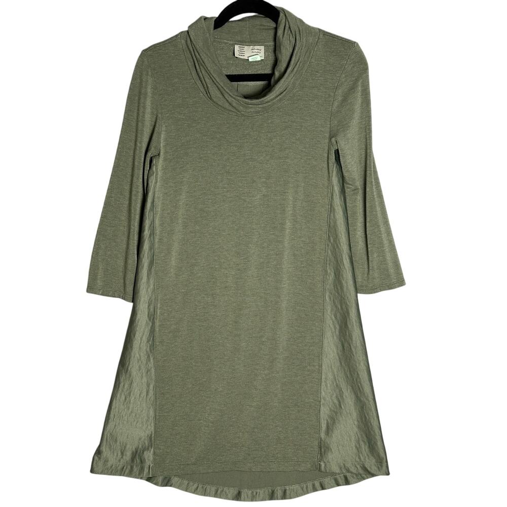 Saturday Sunday Anthropologie Sz M Green Cowl Neck Flowy‎ Dress Stretchy Rayon